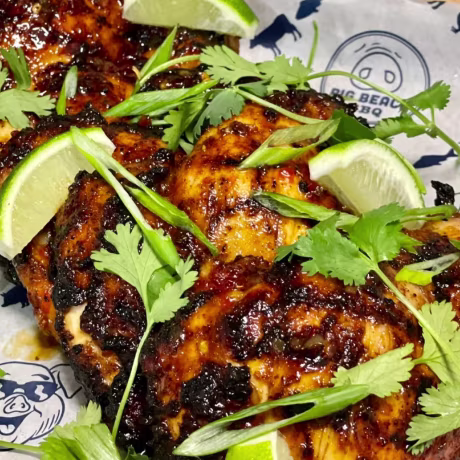 Hot Honey Grilled Chicken Thighs with Sweet Chili Dipping Sauce
