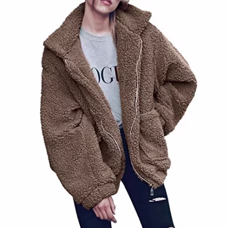 PRETTYGARDEN Women's Fashion Long Sleeve Lapel Zip Up Faux Shearling Shaggy Oversized Coat Jacket For Warm Winter