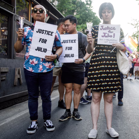 A vigil in New York commemorates Julio Ramirez on June 8, 2022.