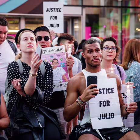 A vigil in New York on June 8, 2022 for Julio Ramirez who died mysteriously after leaving a gay bar.