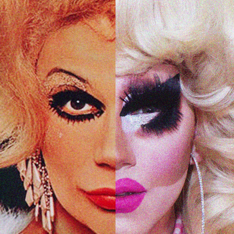 A split photo of Flawless Sabrina in the film "The Queen" and Trixie Mattel.