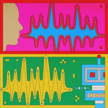 Illustration of sound waves coming from a person and a robot