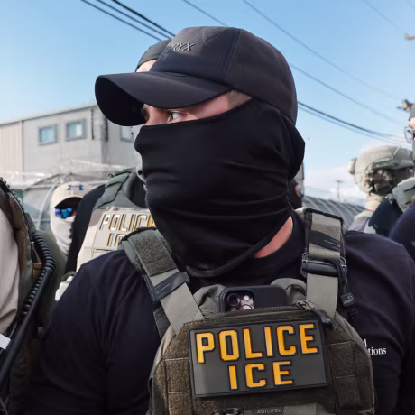 ICE agents outside the federal immigration center at Delaney Hall in Newark, N.J., on May 28, 2026.