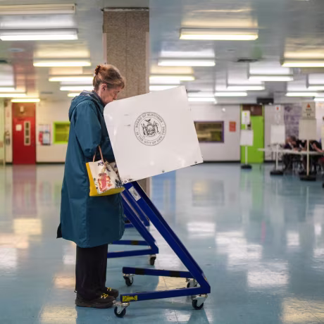 A voter casts a ballot in New York’s primary election on June 23, 2026.