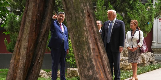 Xi welcomes Trump to Zhongnanhai for summit closing remarks 2 trump xi garden fowh1c