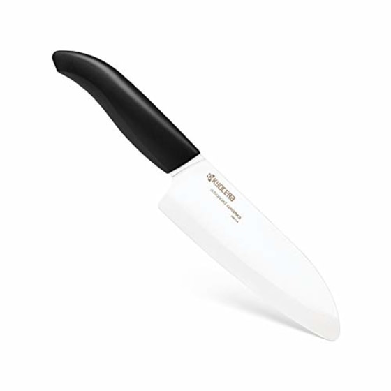 Kyocera Advanced Ceramic Revolution Series 5-1/2-inch Santoku Knife, Black Handle, White Blade