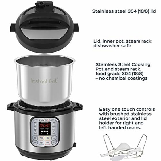 Instant Pot Duo 60 7-in-1 Electric Pressure Cooker, Slow Cooker, Rice Cooker, Steamer, Saute, Yogurt Maker, and Warmer, 6-QT, Stainless Steel/Black