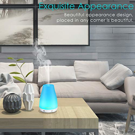 URPOWER 2nd Version Essential Oil Diffuser Aroma Essential Oil Cool Mist Humidifier with Adjustable Mist Mode,Waterless Auto Shut-Off and 7 Color LED Lights Changing for Home (White)