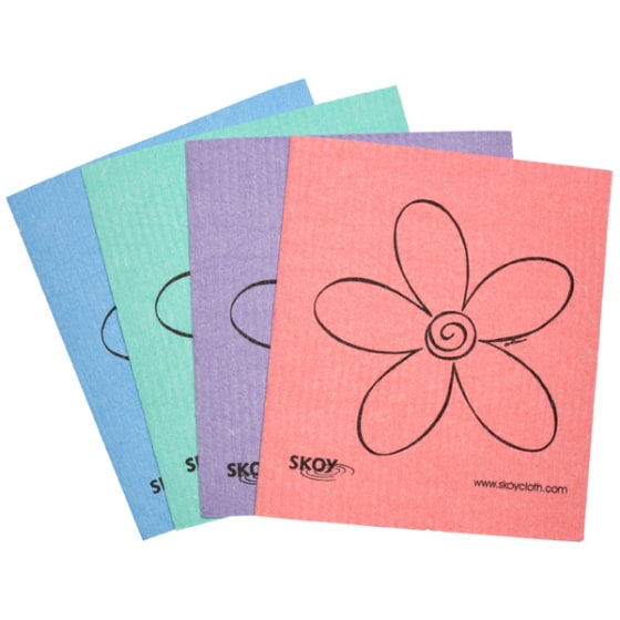 for Kitchen and Household Use,Plastic-Free Packaging 4-Pack Skoy Cloth Eco-Friendly and Reusable Swedish Dishcloth Assorted Color w/ Wordy Design 