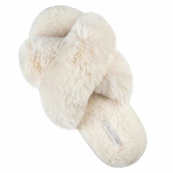 Plush Indoor Outdoor Soft Slides Fluffy Open Toe House Shoes Women Fuzzy House Slippers Cross Band Memory Foam Slippers 