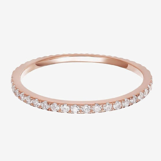 PAVOI AAAAA CZ 14K ROSE GOLD Plated Silver Cubic Zirconia Stackable Eternity Ring - Size 7
