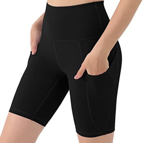 8 5“ 10 Inseam Workout Running Athletic Yoga Shorts ODODOS Women's High Waisted Biker Shorts with Out Pockets 