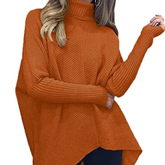 ANRABESS Women&#039;s Casual Long Batwing Sleeve Turtleneck High Low Hem Sweater Pullover Knit Jumper A87hei-XS Black