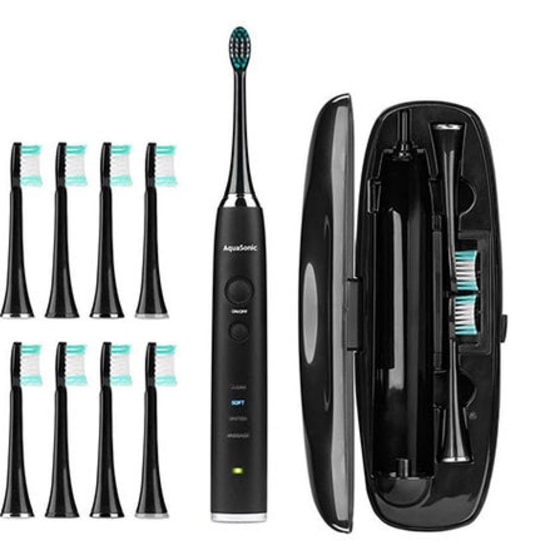AquaSonic Black Series Toothbrush and Travel Case With 8 Dupont Brush Heads
