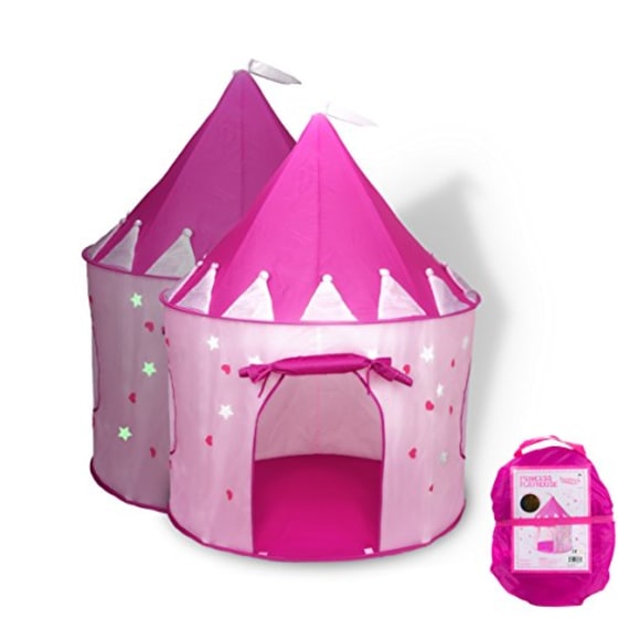 Fox Print Princess Castle Play Tent with Glow in The Dark Stars, conveniently Folds in to a Carrying Case, Your Kids Will Enjoy This Foldable Pop Up Pink Play Tent/House Toy for Indoor &amp; Outdoor Use
