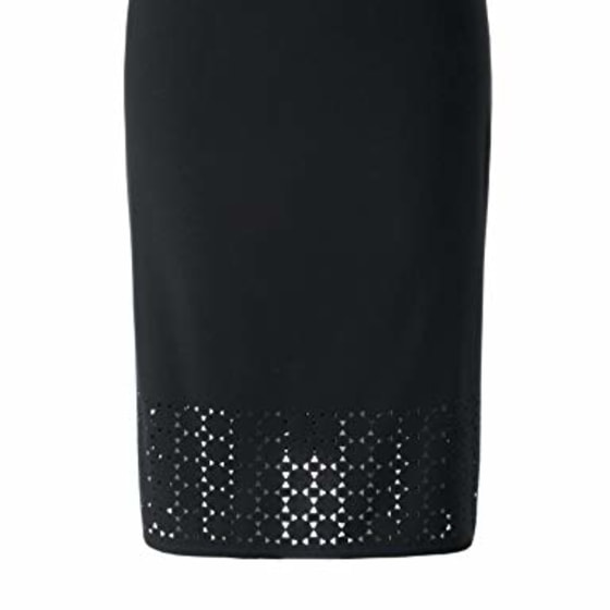 Chicwe Women&#039;s Plus Size Black Texture Stretch Pencil Skirt with Laser-Cut Black 4X