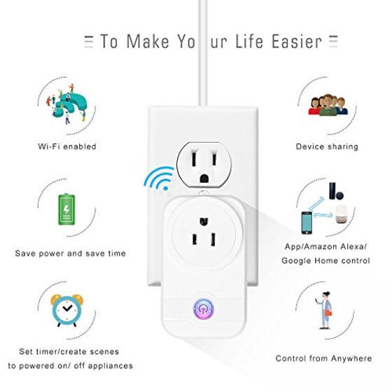 LINGANZH Smart Plug WiFi Smart Socket Compatible with Alexa Google Home, Smart Outlet WiFi Plug No Hub Required,1 Pack