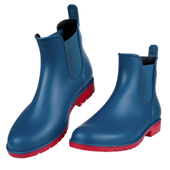 Asgard Women&#039;s Short Rain Boots Waterproof Black Elastic Slip On Ankle Booties B34