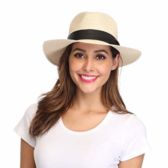 Lanzom Wide Brim Straw Panama Roll-Up Sun Hat