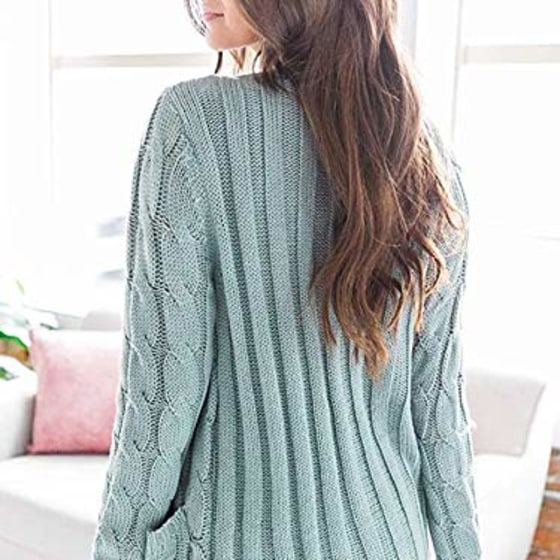 PRETTYGARDEN Women's Long Sleeve Open Front Knitted Cardigan Sweater Button Down Chunky Outwear Coat with Pockets Green