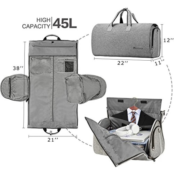 Convertible Garment Bag with Shoulder Strap, Modoker Carry on Garment Duffel Bag for Men Women - 2 in 1 Hanging Suitcase Suit Travel Bags