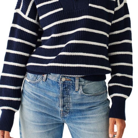 Faherty Mariner Stripe Quarter Zip Sweater