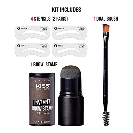 Kiss New York Professional Instant Brow Stamp and Stencil Kit Powder Stamp Eyebrow Shaping Kit (Dark Brown)