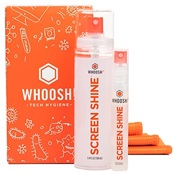 WHOOSH! Screen Cleaner Kit - [3.4oz +0.8oz] Best for - Smartphones, iPhone, iPads, Eyeglasses, e-Readers, Laptop, TV Screen Cleaner, and Computer Monitor- 3 Premium Cloths Included