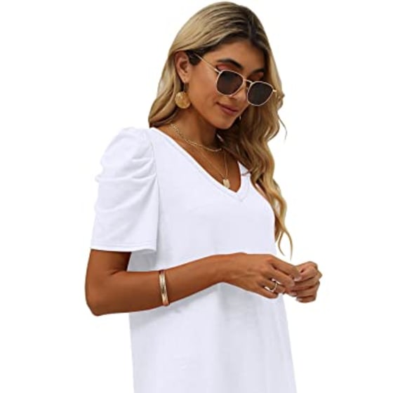 Womens Shirts Dressy Casual White T Shirts for Women V Neck Polyester Tshirts Soft S