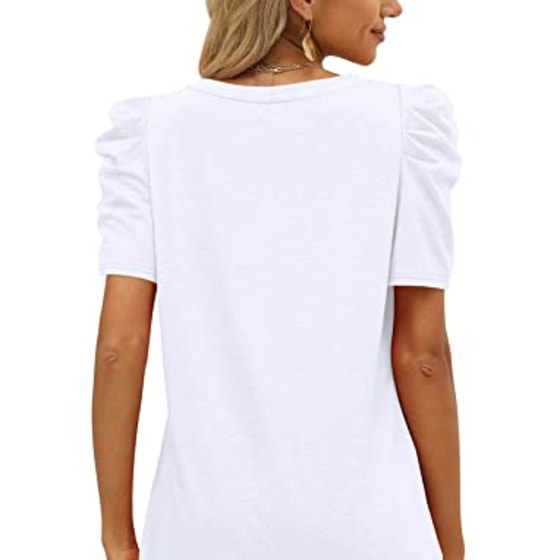 Womens Shirts Dressy Casual White T Shirts for Women V Neck Polyester Tshirts Soft S