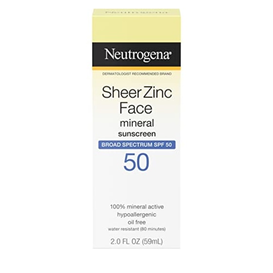 Neutrogena Sheer Zinc Oxide Dry-Touch Face Sunscreen with Broad Spectrum SPF 50, Oil-Free, Non-Comedogenic &amp; Non-Greasy Mineral Sunscreen, 2 fl. oz