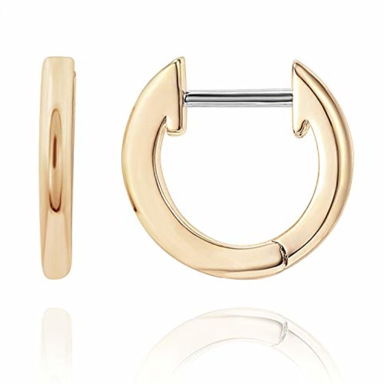14K Gold Pavé Diamond Medium Size (10mm) Huggie Hoop Earrings ~ In Sto –  Nana Bijou