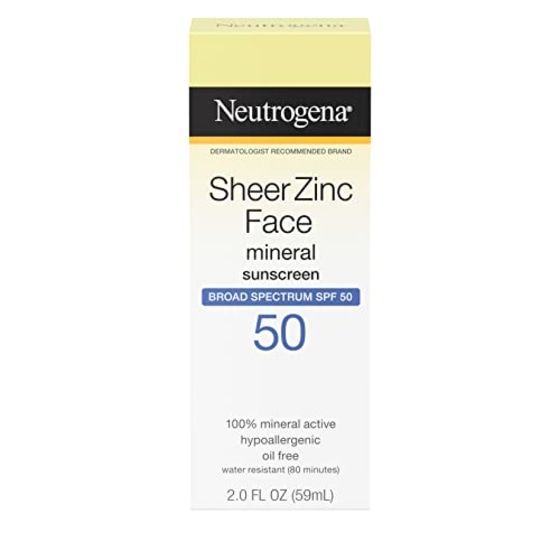 Neutrogena Sheer Zinc Oxide Dry-Touch Face Sunscreen with Broad Spectrum SPF 50, Oil-Free, Non-Comedogenic &amp; Non-Greasy Mineral Sunscreen, 2 fl. oz