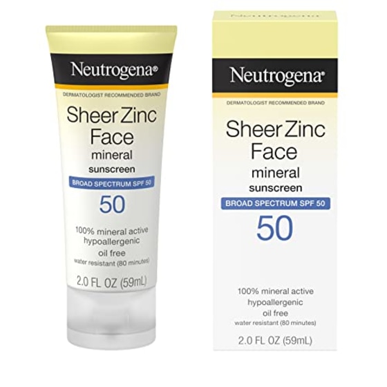 Neutrogena Sheer Zinc Oxide Dry-Touch Face Sunscreen with Broad Spectrum SPF 50, Oil-Free, Non-Comedogenic &amp; Non-Greasy Mineral Sunscreen, 2 fl. oz