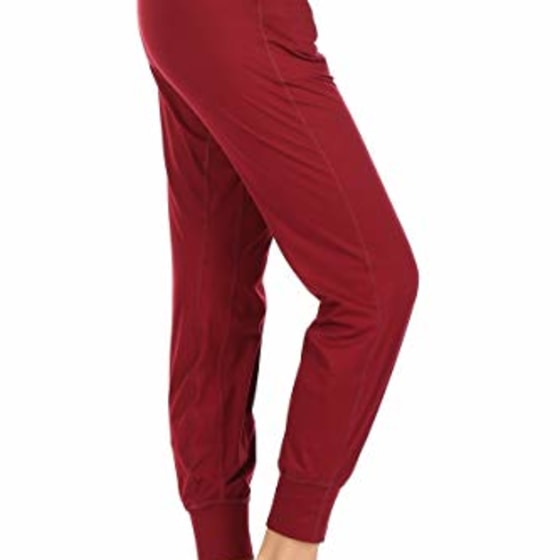 Leggings Depot JYL19-BURGUNDY-XL ActiveFlex Slim-fit Joggers with Pockets, XL