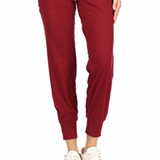 Leggings Depot JYL19-BURGUNDY-XL ActiveFlex Slim-fit Joggers with Pockets, XL