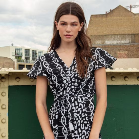 Dalitso Maxi Wrap Dress in Black and White DNA
