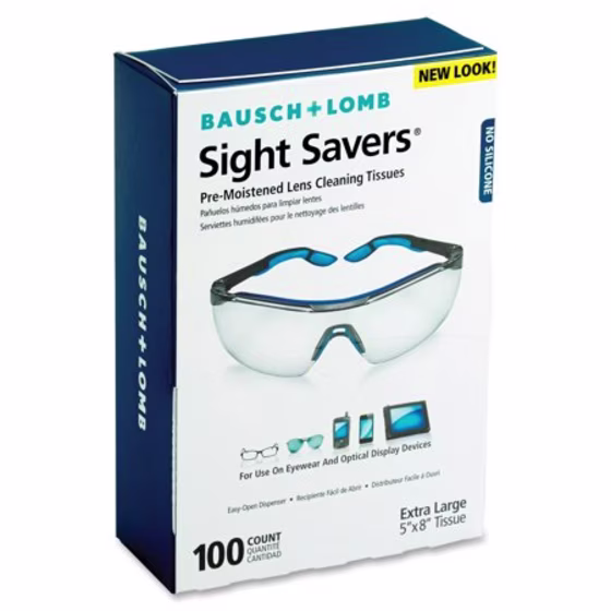 Bausch & Lomb BAL8574GM Pre-Moistened Lens Cleaning Tissues, Box Of 100 - Packaging May Vary (Amazon)