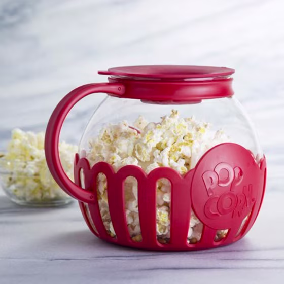 Ecolution Original Microwave Micro-Pop Popcorn Popper, Borosilicate Glass, 3-in-1 Silicone Lid, Dishwasher Safe, BPA Free, 1.5 Quart Snack Size, Red