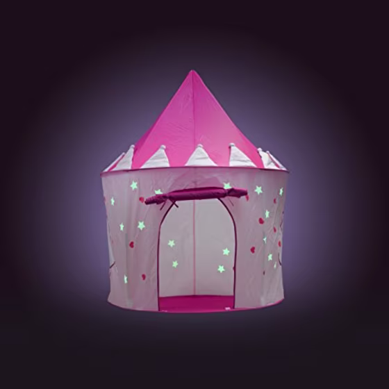 Fox Print Princess Castle Play Tent with Glow in The Dark Stars, conveniently Folds in to a Carrying Case, Your Kids Will Enjoy This Foldable Pop Up Pink Play Tent/House Toy for Indoor & Outdoor Use