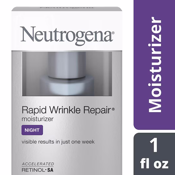 Neutrogena Rapid Wrinkle Repair Accelerated Hyaluronic Acid Retinol Night Cream Face Moisturizer, Anti Wrinkle Face Cream & Neck Cream with Hyaluronic Acid, Retinol & Glycerin, 1 fl. oz