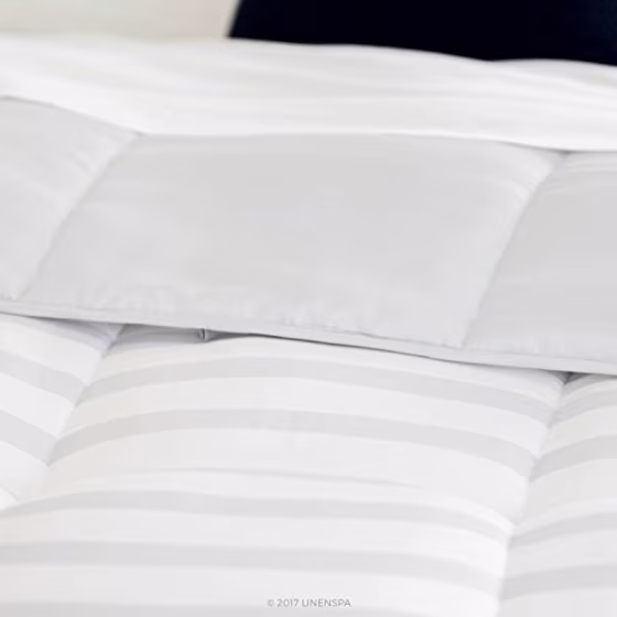 Linenspa All-Season Reversible Down Alternative Quilted Comforter - Hypoallergenic - Plush Microfiber Fill - Machine Washable - Duvet Insert or Stand-Alone Comforter - Grey/White Stripe - Queen