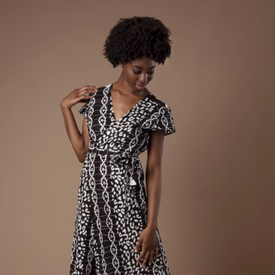 Dalitso Maxi Wrap Dress in Black and White DNA