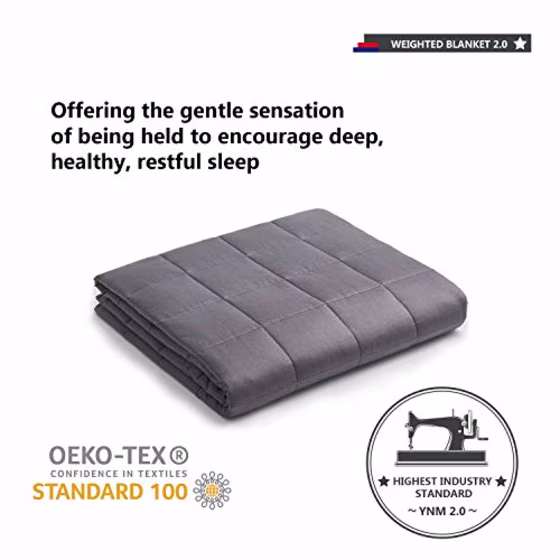 YnM Weighted Blanket (15 lbs, 60''x80'', Queen Size) for People Weigh Around 140lbs | 2.0 Cozy Heavy Blanket | 100% Oeko-Tex Certified Cotton Material with Premium Glass Beads, Dark Grey