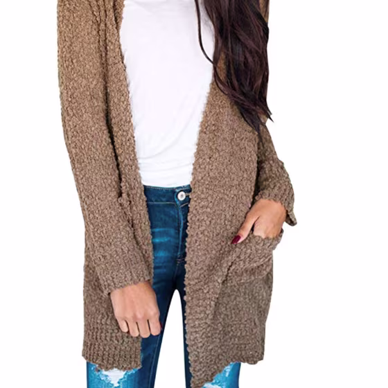MEROKEETY Women's Long Sleeve Soft Chunky Knit Sweater Open Front Cardigan Outwear with Pockets