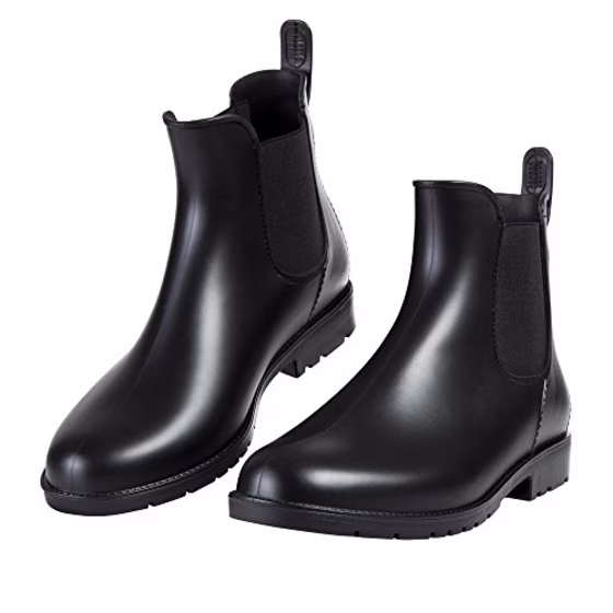 Asgard Women's Short Rain Boots Waterproof Black Elastic Slip On Ankle Booties B34