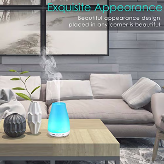URPOWER 2nd Version Essential Oil Diffuser Aroma Essential Oil Cool Mist Humidifier with Adjustable Mist Mode,Waterless Auto Shut-Off and 7 Color LED Lights Changing for Home (White)