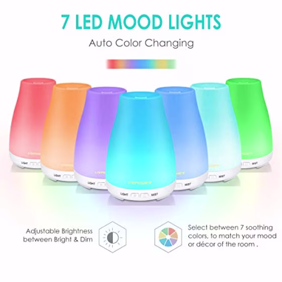 URPOWER 2nd Version Essential Oil Diffuser Aroma Essential Oil Cool Mist Humidifier with Adjustable Mist Mode,Waterless Auto Shut-Off and 7 Color LED Lights Changing for Home (White)