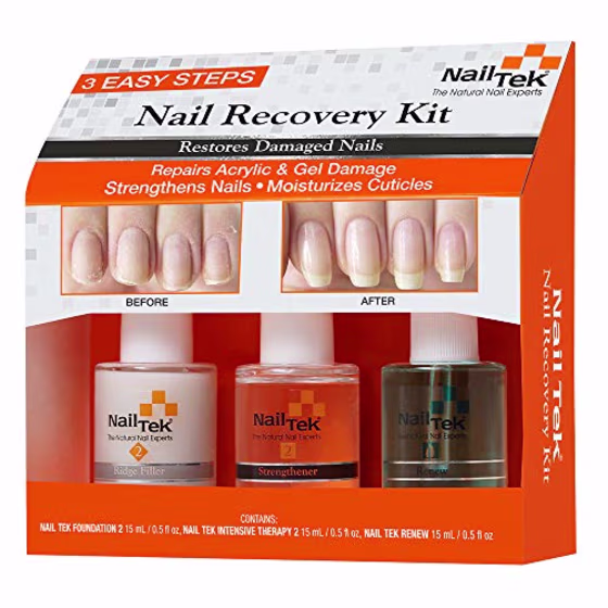 NailTek Nail Recovery Kit, Cuticle Oil, Strengthener, Ridge Filler - restore damaged nails in 3 steps