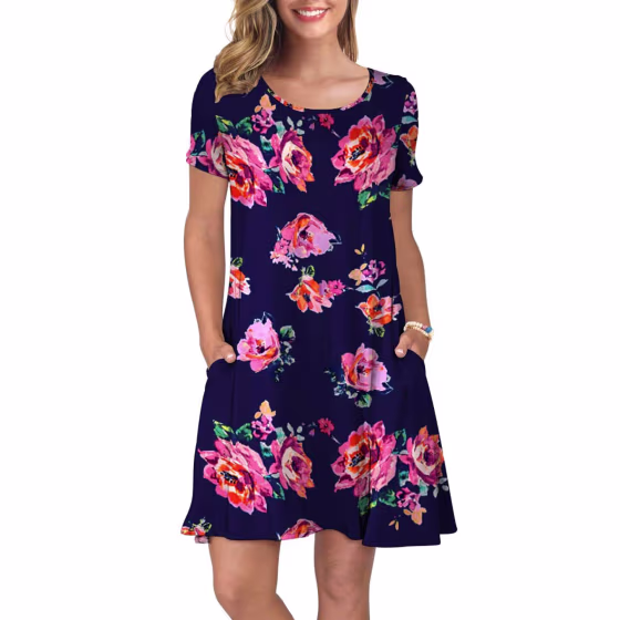 Summer Casual T-Shirt Dress with Pockets
